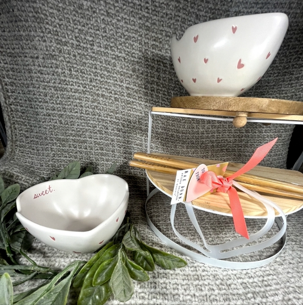 Rae Dunn Sweet Heart Bowl Set - White and Pink